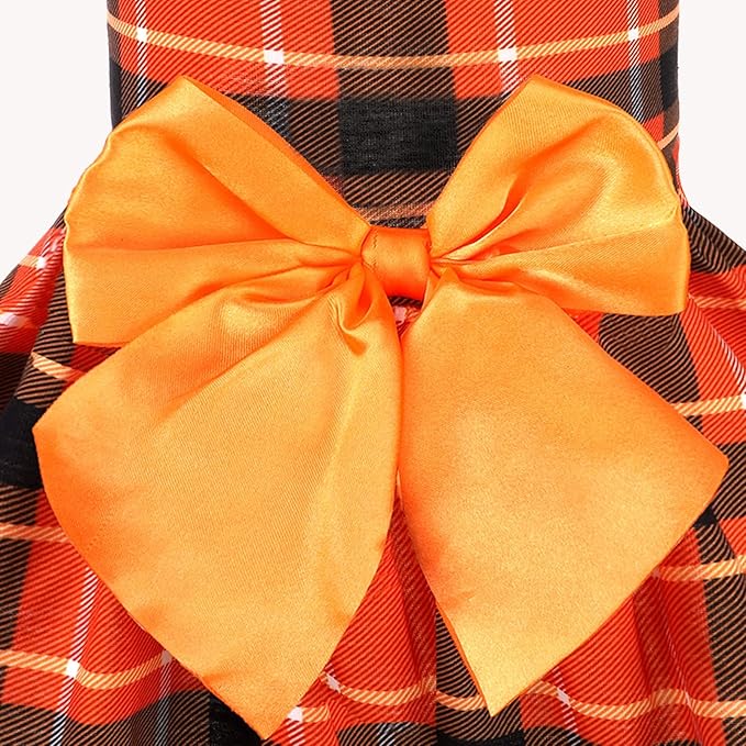 PUPTECK Plaid Fall Dog Dress Pet Apparel for Autumn with Cute Bowtie Puppy Clothes Outfit, Plaid, L