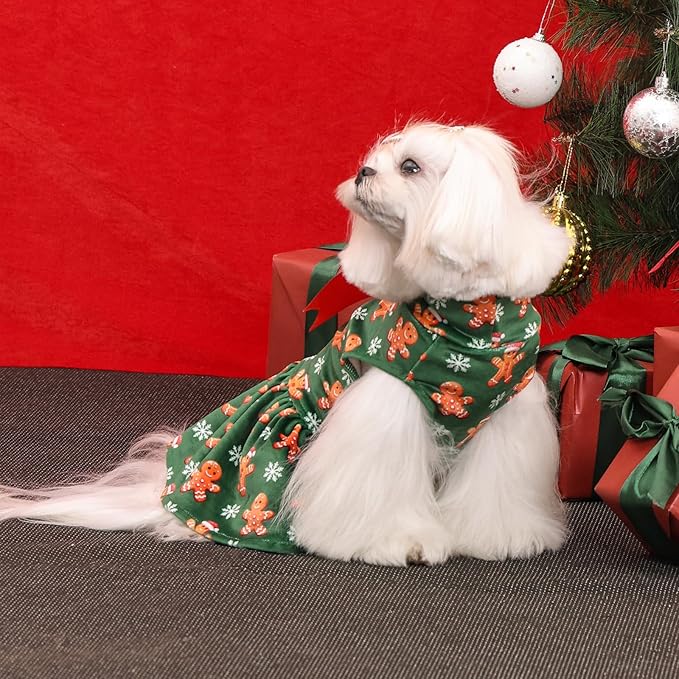 CuteBone Turtleneck Dog Velvet Dress Christmas Puppy Skirt Costume Pet Clothes Cat Apparel with Bow Hair Rope for Small Dogs CVD25XXS