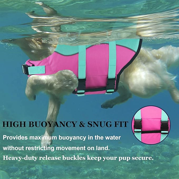 Dogcheer Dog Life Jacket Shark, Ripstop Dog Life Vest for Swimming Boating with Reflective Stripes & Rescue Handle, High Buoyancy Pet Swim Vest for Small Medium Large Dogs - Pink & Green, S