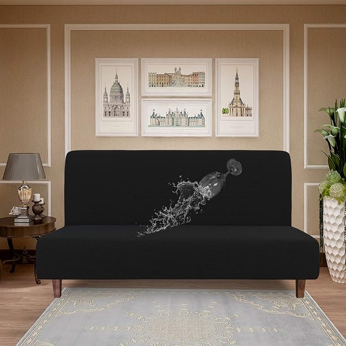 Easy-Going 100% Waterproof Futon Cover, Dual Waterproof Couch Cover for Futon, Stretch Jacquard Sofa Cover, Leakproof Furniture Protector for Kids, Pets, Dog and Cat (Medium, Black)