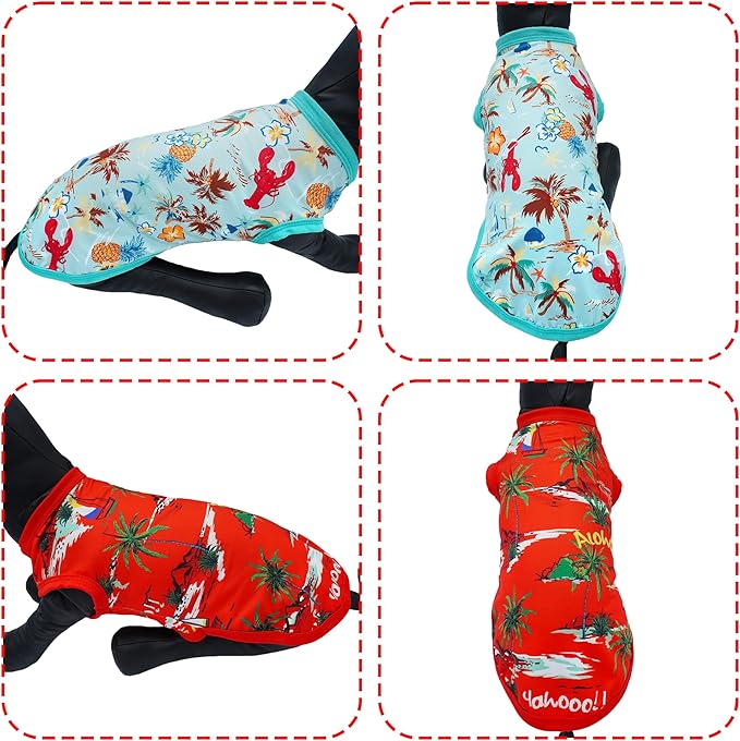 Hawaiian Dog Shirts for Medium Dog Puppy Doggie Girl Boy Bule Red Sleeveless Tank Top Tee Vest T Shirts Male Female Summer Outfit Pack of 2
