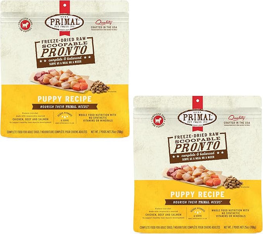 Primal Freeze Dried Puppy Dog Food, Pronto Mini Nuggets; Scoop & Serve, Complete & Balanced Meal; Also Use As Topper or Treat; Premium, Healthy, Grain Free, High Protein Raw Dog Food 25 oz (Pack of 2)