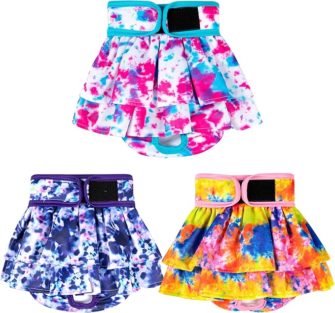 wegreeco Dog Diapers Female (3 Pack), Highly Absorbent Puppy Doggie Dog Diapers for Female Dogs Period, Washable Doggy Diapers for Dogs in Heat, Small Medium Large Size (Colorful, Large)