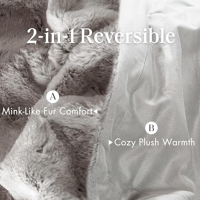 Madison Park Zuri Soft Plush Luxury Oversized Faux Fur Throw Animal Stripes Design, Faux Mink On The Reverse, Modern All Seasons Blanket for Bed, Sofa Couch, Office, Grey, 60x70"