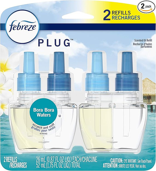 Febreze Odor-Eliminating Fade Defy PLUG Air Freshener Refill, Bora Bora, (2) .87 fl. oz. Oil Refills