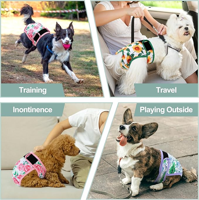 Dog Diapers Female- Premium Reusable Diapers for Doggie in Heat - Highly Absorbent Female Dog Diapers for Pet Incontinence with Adjustable Snaps Sunflower, S