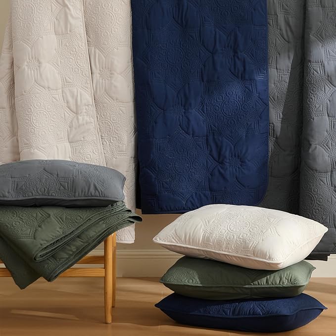 Bedsure Quilts Queen Size - Stitch-Free Ultrasonic Quilting,Olive Green Bedspread with Modern Vintage Mandala Embossed Pattern, Lightweight All-Season Comforter & Coverlet, 90 x 96 Inches | Stitch-Free Quilting, Ultra Soft, Lightweight, Machine Washabl...