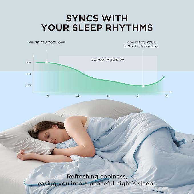 Bedsure Cooling Blankets for Hot Sleepers - Cooling Comforter, Cold and Lightweight Gift for Night Sweats, Full Size Ice Breathable Summer Blanket for Bed, Blue, 80x90 Inches