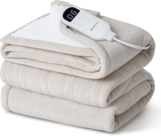 Bedsure Electric Blanket Twin - Soft Flannel Heated Blanket Twin Size, Fast Heating with 6 Time Settings (Up to 10H) & 6 Heat Settings, Warm Gift for Grandma (62x84 inches, Cream)