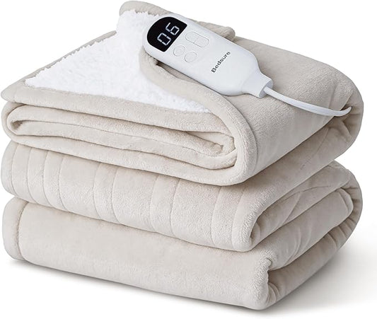 Bedsure Electric Blanket Twin - Soft Flannel Heated Blanket Twin Size, Fast Heating with 6 Time Settings (Up to 10H) & 6 Heat Settings, Warm Gift for Grandma (62x84 inches, Cream)