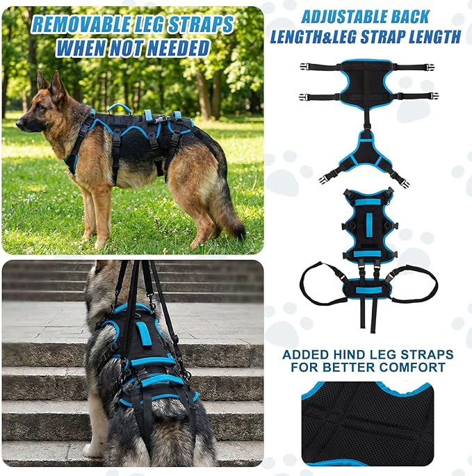 Dog Lift Harness for Large Dogs, 2-in-1 Detachable Full Body Support Acl Dog Sling Carrier with 4 Handles, Hind Assist Back Leg for Senior, Disabled, Arthritic & Post-Surgery Canines(Large)