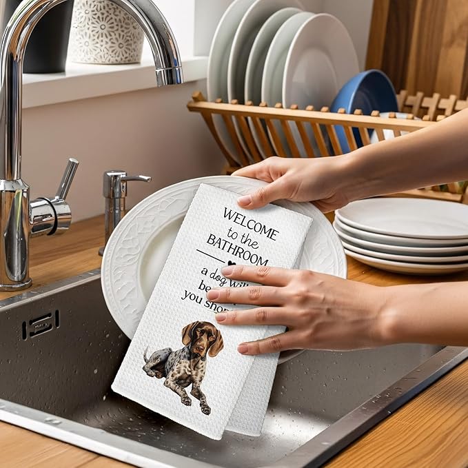 Funny German Shorthaired Pointer Dog Hand Towels, German Shorthaired Pointer Gifts Hand Towel, A Dog Will Be with You Shortly Decorative Bath Towel for Bathroom, Funny Bathroom Decor, 16x24in