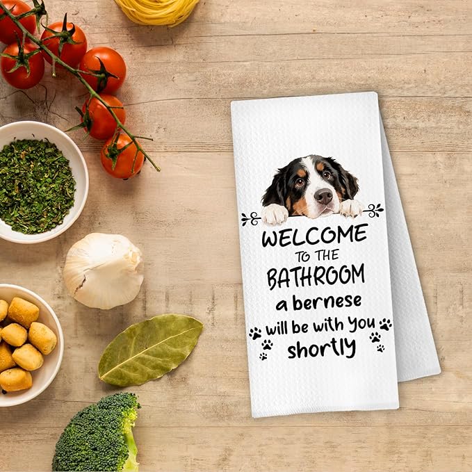 Funny Bernese Mountain Dog Bathroom Hand Towels, Bernese Mountain Dog Gifts, Welcome to The Bathroom Decorative Hand Towels for Bath Room Toilet Washroom Restroom, 16x24 Inch