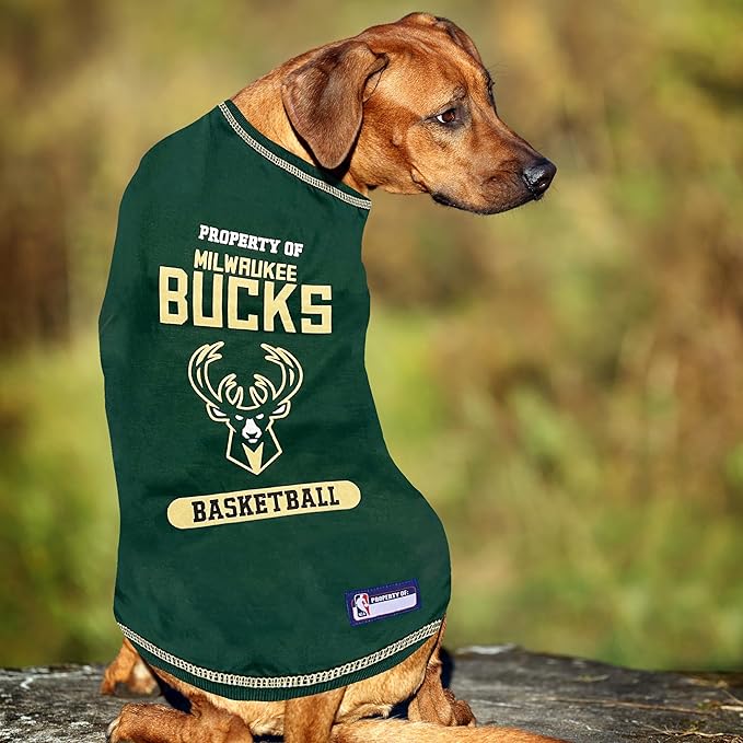 Pets First Cute Dog T-Shirt, X-Small - NBA Milwaukee Bucks Dog & Cat Shirt with Basketbal Team Logo. A Comfortable & Fashionable Yet Durable Pet Outfit, Sporty Dog Shirt