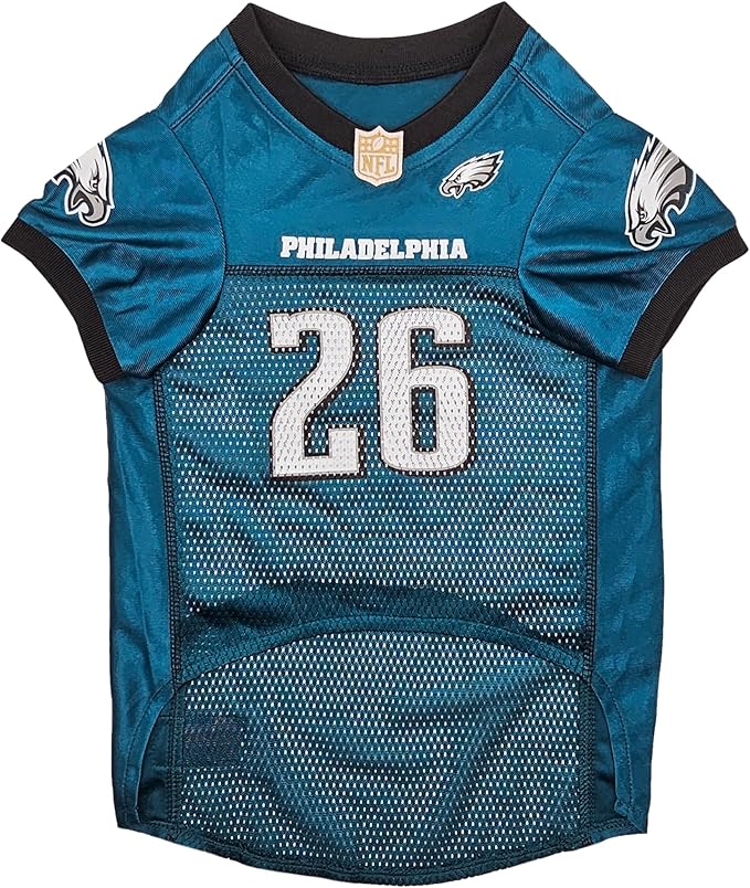 Pets First NFLPA Saquon Barkley Pet Jersey #26, NFL Dog Shirt, Philadelphia Eagles Mesh Jersey, Size Small