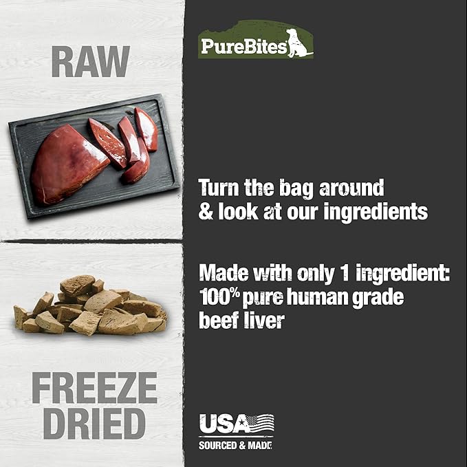 PureBites Beef Liver Freeze Dried Dog Treats, 1 Ingredient, Made in USA, 16.6oz