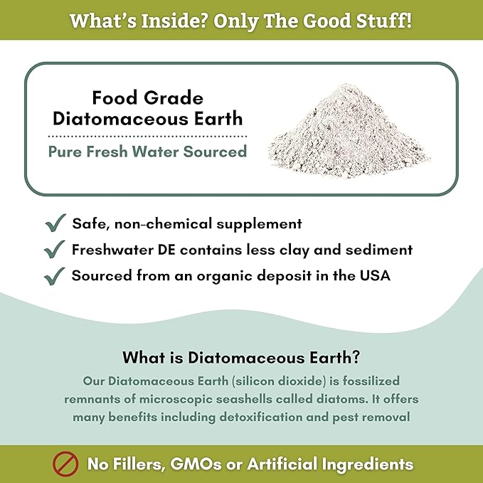 Wholistic Pet Organics Diatomaceous Earth - Food Grade for Dogs & Cats - 13 Oz - Multi Use Powder - Pet Safe Non-Chemical Freshwater Sourced Silica Supports Overall Health - Made in USA - 105 Scoops