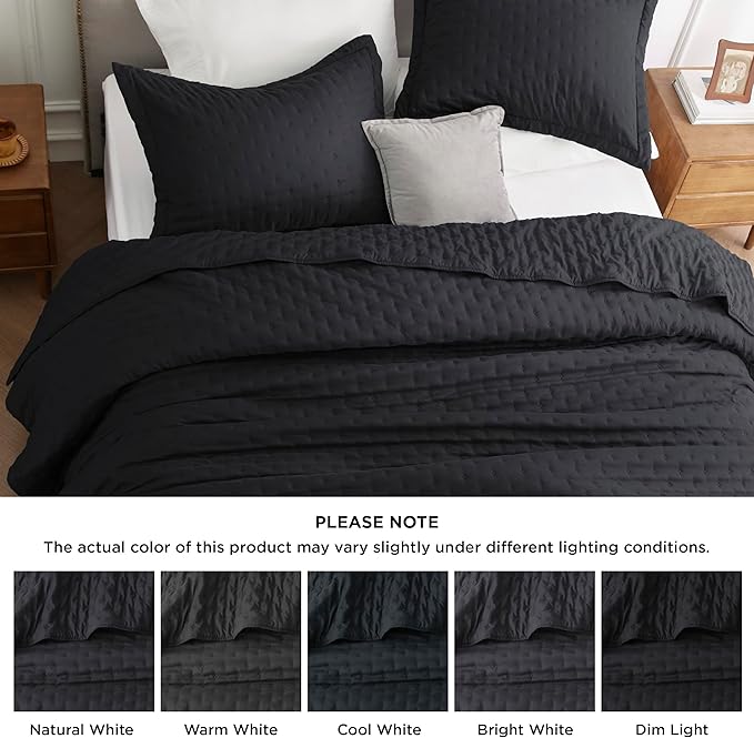 Bedsure Quilts Queen Size - Black Bedspread Queen Size & Lightweight Comforter, Modern Coverlet with Clover Pattern, Ultra Soft All-Season Bedding, 90 x 96 Inches | Stitch-Free Quilting, Ultra Soft, Lightweight, Machine Washable, Pet-Friendly