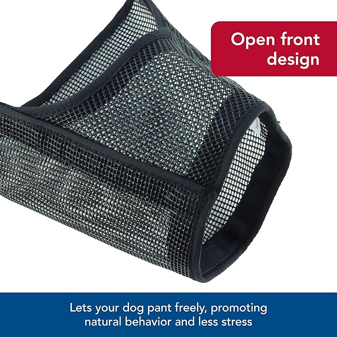 Coastal Pet Best Fit Adjustable Mesh Dog Muzzle - Soft Muzzle for Grooming Dogs with Open Front Design - Gentle, Durable Mesh for Temporary Muzzling - Black, 4"