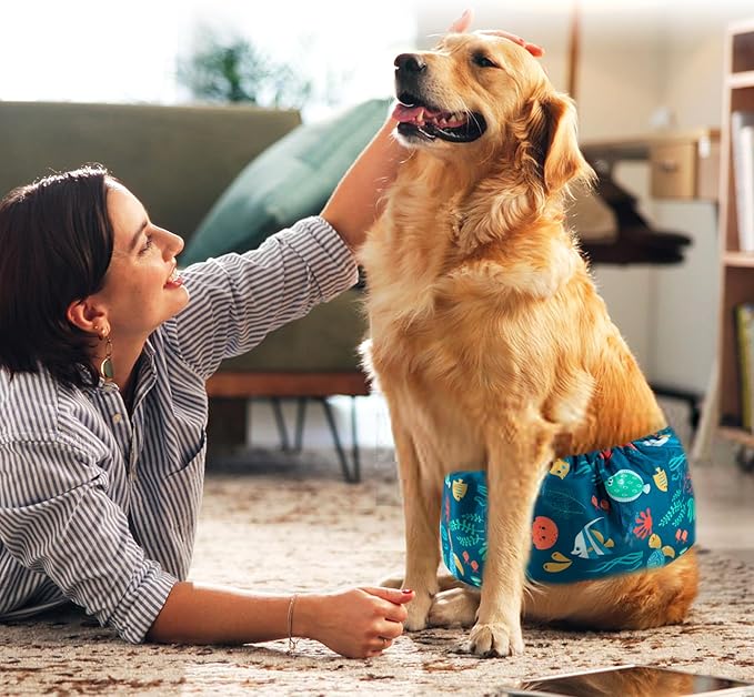wegreeco Small Dog Diapers Male,Reusable Belly Bands for Male Dogs,Washable Doggie Puppy Diapers Wraps,Medium Large Size (5 Pack XX-Large, Marine Animal)
