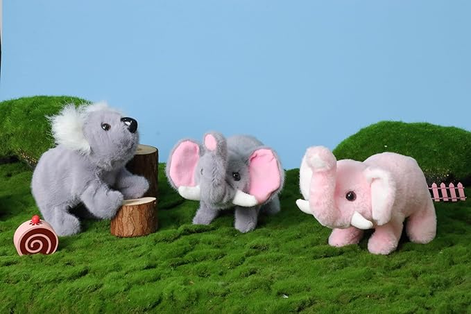 Hopearl Walking Elephant Interactive Crawling Elephish Electronic Plush Toy Animated Gifts for Toddlers Birthday, Pink, 8''