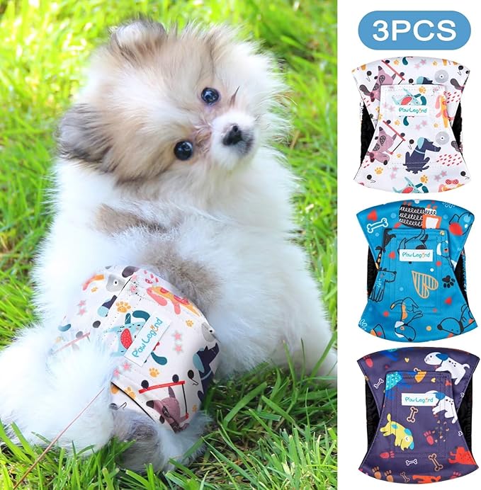 Paw Legend Washable Dogs Diapers Male Dog Belly Bands for Male Dogs Diapers Reusable Puppy & Doggie Diapers Male (3 Pack, X-Small)