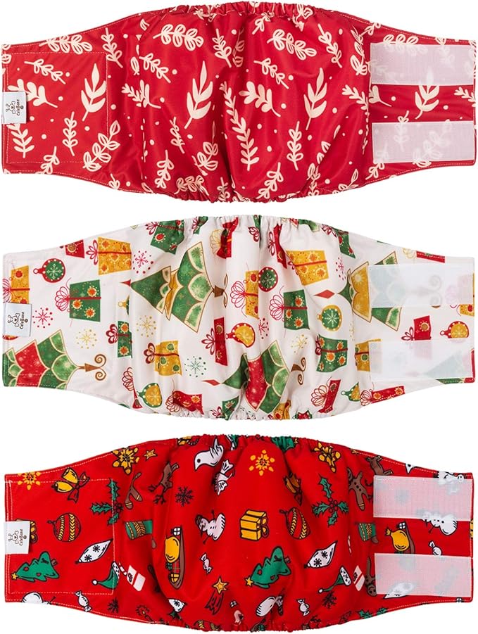 CuteBone Christmas Male Dog Diaper Large Reusable for Poop and Pee DM17L