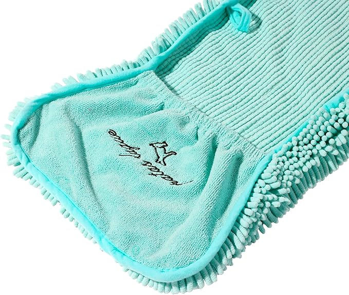 Patas Lague Absorbent Dog Towel for Drying Dogs Large, 35''x15'' Extra Large Microfiber Quick Drying Pet Bath Towel with Hand Pockets, Machine Washable Pet Shammy Aqua