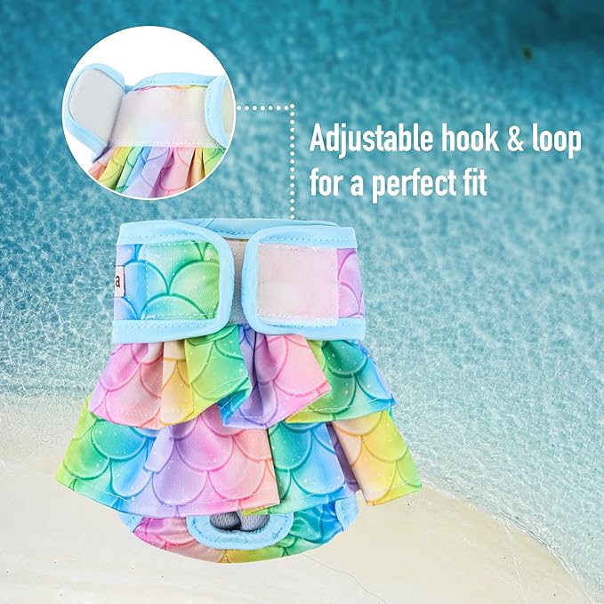 Dog Diapers Female (3 Pack), Reusable Pet Diapers for Female Dogs, Washable Dog Panties Diaper Skirt for Dogs in Heat, Period, Incontinence, or Excitable Urination(Small, Mermaid)