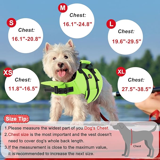 Dogcheer Dog Life Jacket with Back Zipper, High Buoyancy Puppy Swimming Vest, Dog Life Vest for Boating, Reflective Pet Floating Swim Vest PFD for Small Medium Large Dogs-Green,S