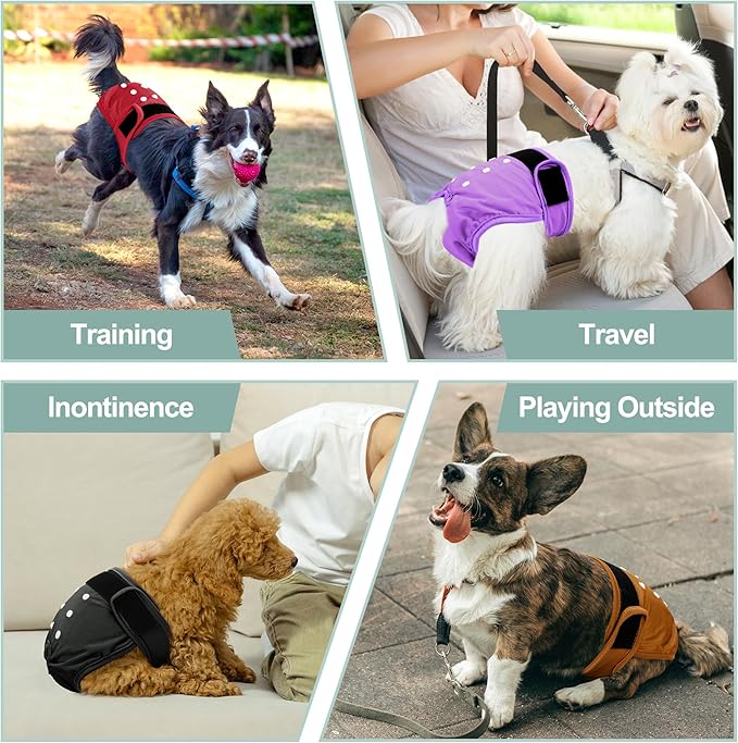 Washable Female Dog Diapers (5 Pack) - Doggie Reusable Small Medium Large Dog Diapers for Doggy Puppy Female in Period - Highly Absorbent Dog Heat Panties,S Plus,Red