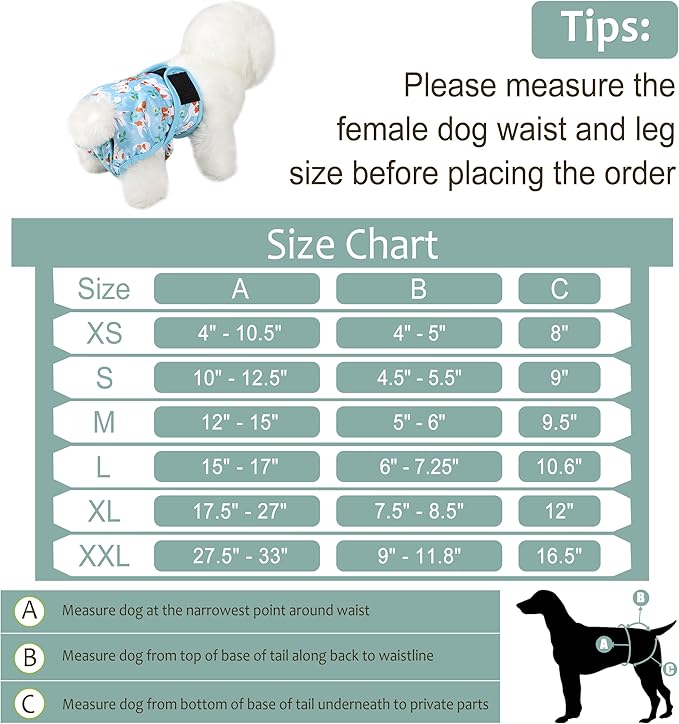 Female Dog Diapers 5Pcs - Premium Reusable Diapers for Doggie in Heat - Highly Absorbent Dog Diapers Female for Pet Incontinence with Adjustable Snaps, L