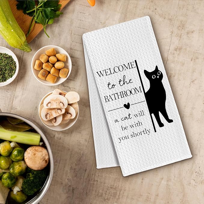 Black Cat Bathroom Towels, Funny Cats Owner Lovers Gifts for Women Men, Cat Decorative Hand Towel for Bathroom Washroom Restroom Toilet, 16x24 Inch