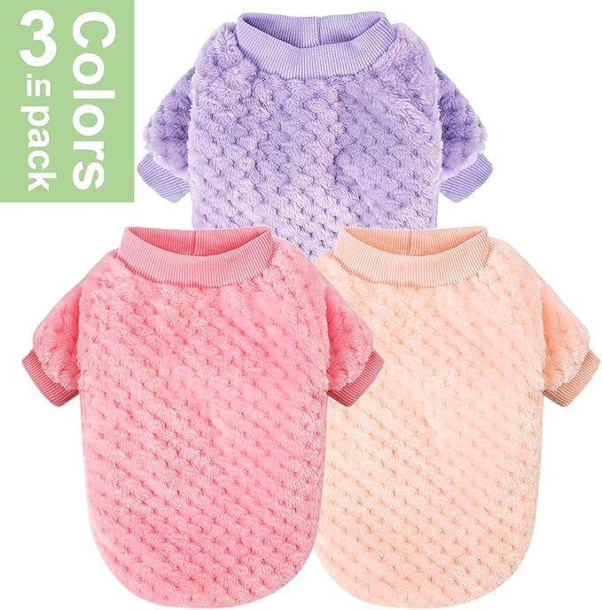 POMIU Dog Sweater, Dog Sweaters for Small Medium Dogs or Cat, Warm Soft Flannel Pet Clothes for Dogs Girl or Boy, Dog Shirt Coat Jacket (Peach+Purple+Rose, Large)