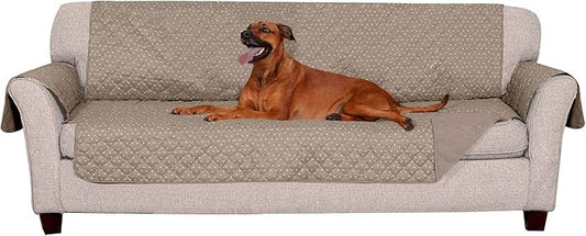 Furhaven Water-Resistant & Reversible Large Sofa/Couch Cover Protector for Dogs, Cats, & Children - Quilted Polka Paw Living Room Furniture Cover - Biscuit Brown, Large Sofa