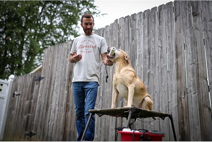 Momarsh Final Stand Dog Adjustable Training Platform & Storage Panel | Hunting Stand | Elevated Pet System for Place, Agility & Steadiness | Dog Trainer System | Mesh Bottom Mud Feet | 150lb Capacity