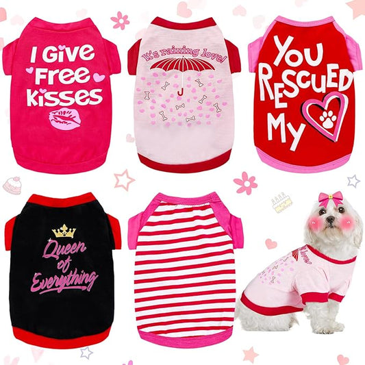 Weewooday 5 Pieces Valentine‘s Day Dog Shirt for Small Dogs Girl Small Dog Puppy Clothes for Chihuahua Yorkie Bulldog Schnauzer Breathable Shirt Vest(Large)