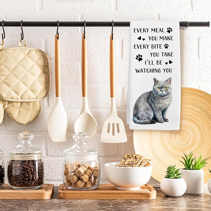 Funny British Shorthair Cat Kitchen Towels, British Shorthair Gifts for Cat Lovers Hand Towel, Every Meal You Make Decorative Tea Dish Towels for Kitchens, Funny Pet Kitchen Decor, 16x24in