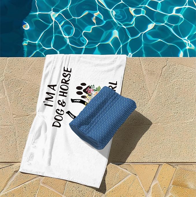 Dog Horse Lover Gifts Beach Towel, Horse Girl Gifts Pool Towels, Dog and Horse Kind of Girl Sand Towel Large Bath Towels Gifts for Girls, Horse Gifts for Girls, Dog Gifts for Women, 29x60in