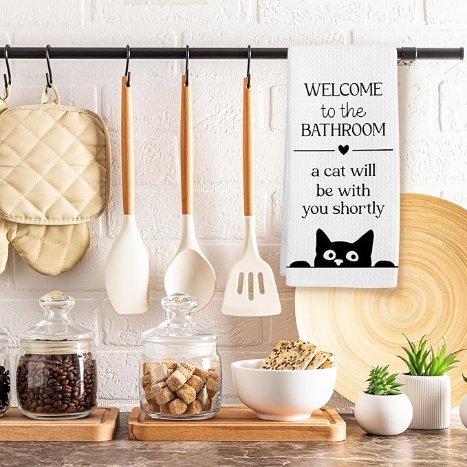 Funny Cat Hand Towels, Funny Cats Gifts for Cats Lovers Women Men Hand Towel, A Cat Will Be with You Shortly Decorative Towel for Bathroom, FunnyCat Kitty Bathroom Decor, 16x24in