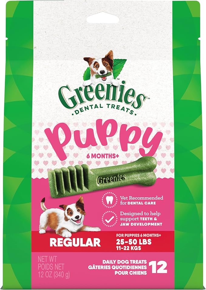 Greenies Puppy 6+ Months Regular Natural Dog Dental Care Dog Treats, 12 oz. Pack (12 Treats)