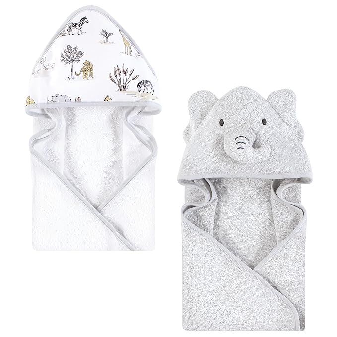 Hudson Baby Cotton Animal Face Hooded Towel, Neutral Safari World, One Size