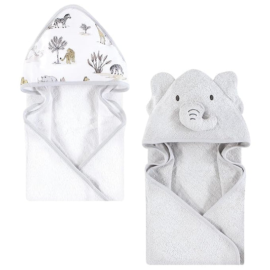 Hudson Baby Cotton Animal Face Hooded Towel, Neutral Safari World, One Size