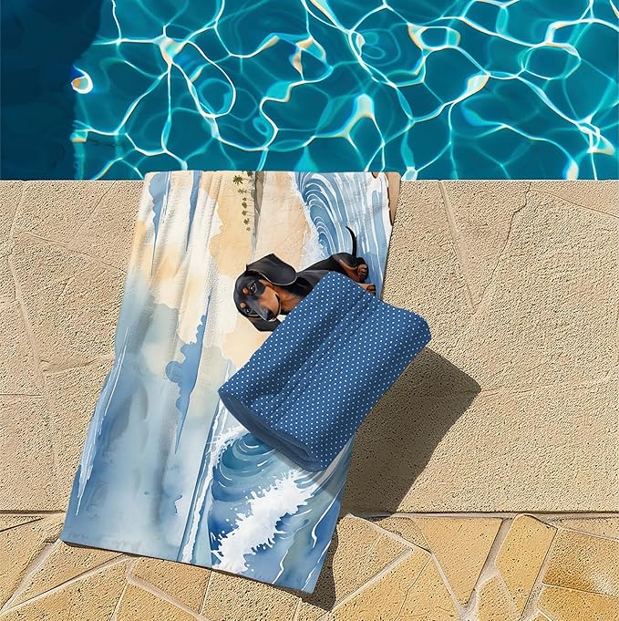 Dachshund Beach Towel, Weiner Dog Pool Towels, Watercolor Coastal Dachshund Sand Towel Large Bath Towels Gifts for Dachshund Lovers, Dachshund Gifts for Women, Weiner Dog Gifts, 29x60in