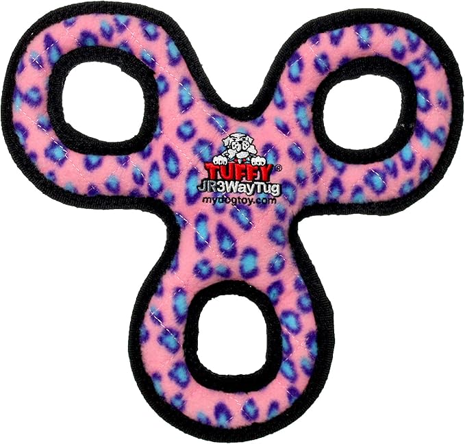 TUFFY - World's Tuffest Soft Dog Toy - Junior 3 Way Tug - Squeakers - Multiple Layers. Made Durable, Strong & Tough. Interactive Play (Tug,Toss & Fetch). Machine Washable & Floats (Pink 2 Pack)