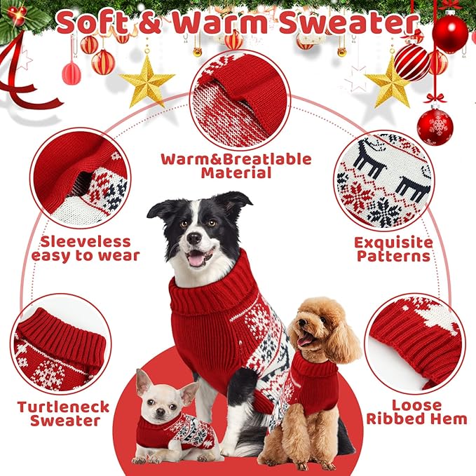 Christmas Dog Sweaters for Small Medium Large Dogs and Cats,Pet Soft Warm Holiday Outfit Girl & Boy,Pup Winter Clothes Turtleneck Double Knitting Collar for Outdoors Playing (Deer, S)