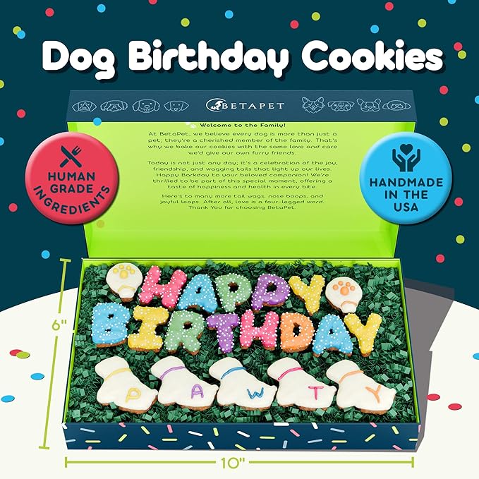 Dog Birthday Cookies - Treats for Dogs at Any Age - Made With Human-Grade Ingredients - Happy Bday Cookies for Boy or Girl Puppy - First Bday Gift - Baked Fresh in USA