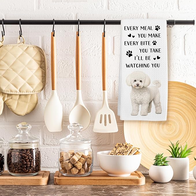 Funny Bichon Frise Dog Kitchen Towels, Bichon Frise Gifts for Dog Lovers Hand Towel, Every Meal You Make Decorative Tea Dish Towels for Kitchens, Funny Puppy Pet Kitchen Decor, 16x24in