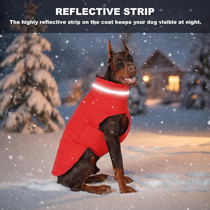 Mklhgty Waterproof Dog Coat for Small Dogs, Warm Dog Winter Jacket, Reflective Windproof Turtleneck Dog Cold Weather Coats with Adjustable Hook & Loop - Red - S