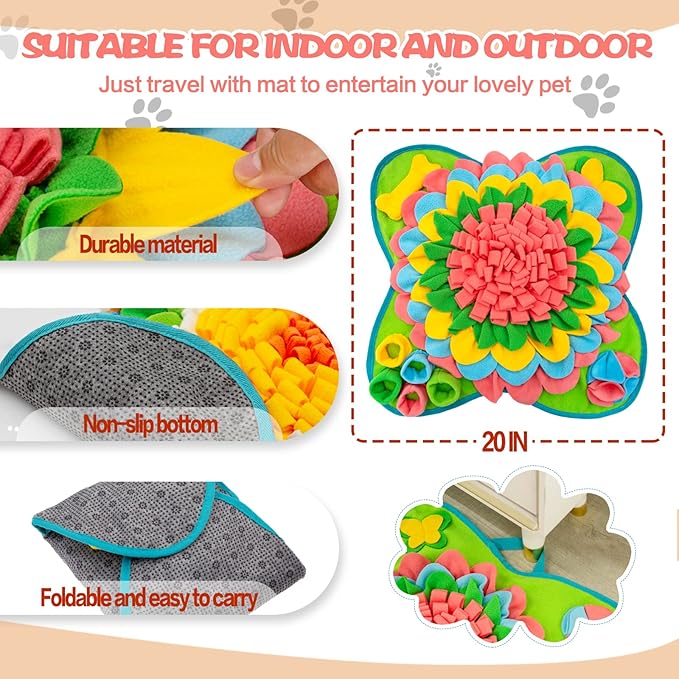 Snuffle Mat for Dogs Pet Treats Feeding Mat for Small/Medium Breed Dogs Non-Slip/Portable/Durable Interactive Dog Puzzle Toys Encourages Natural Foraging Skills (Pink)